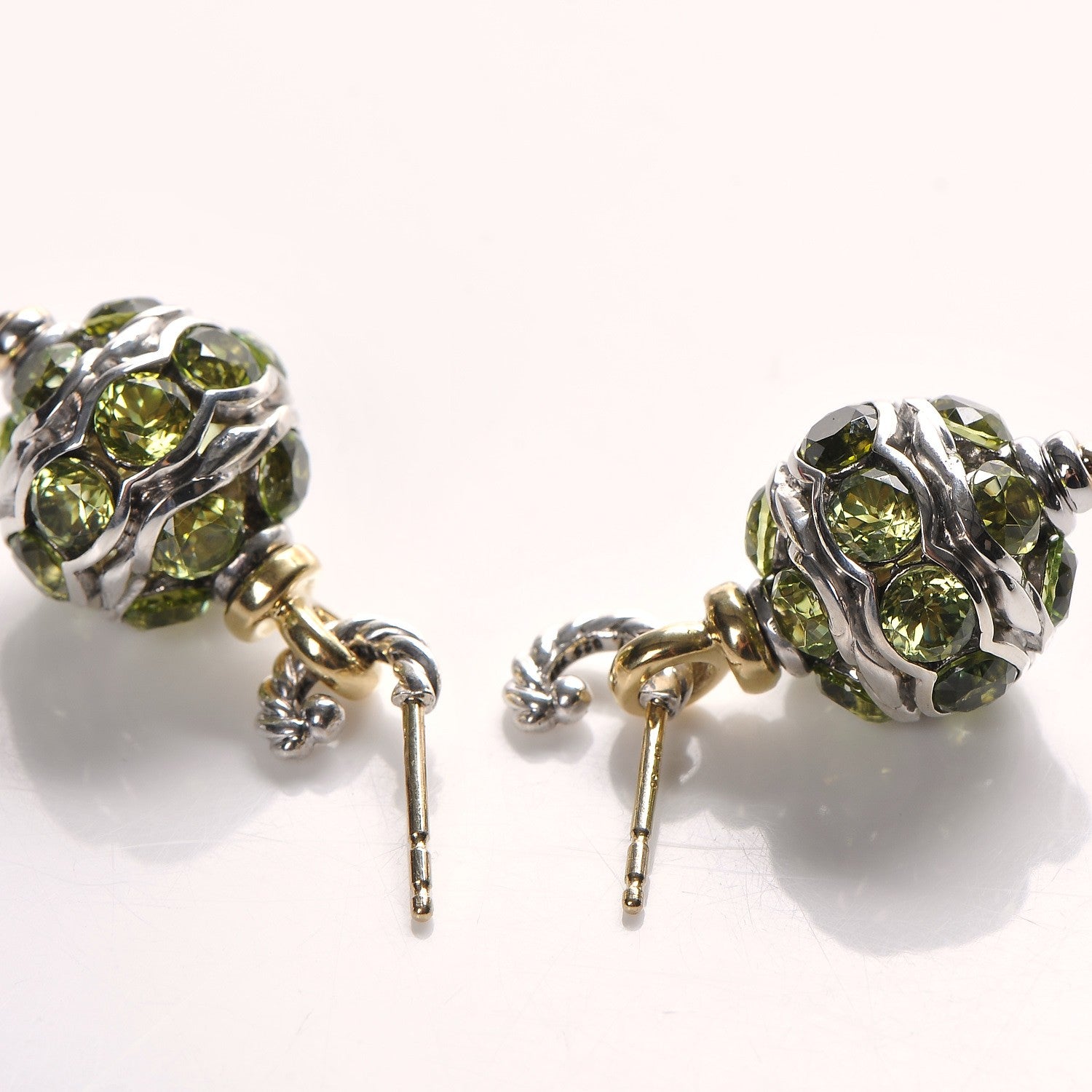 David Yurman Sterling Silver 18K Yellow Gold Peridot Bead Drop Earrings 3 of 4
