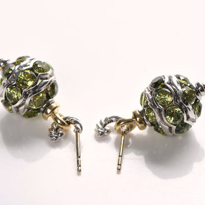 David Yurman Sterling Silver 18K Yellow Gold Peridot Bead Drop Earrings 3 of 4