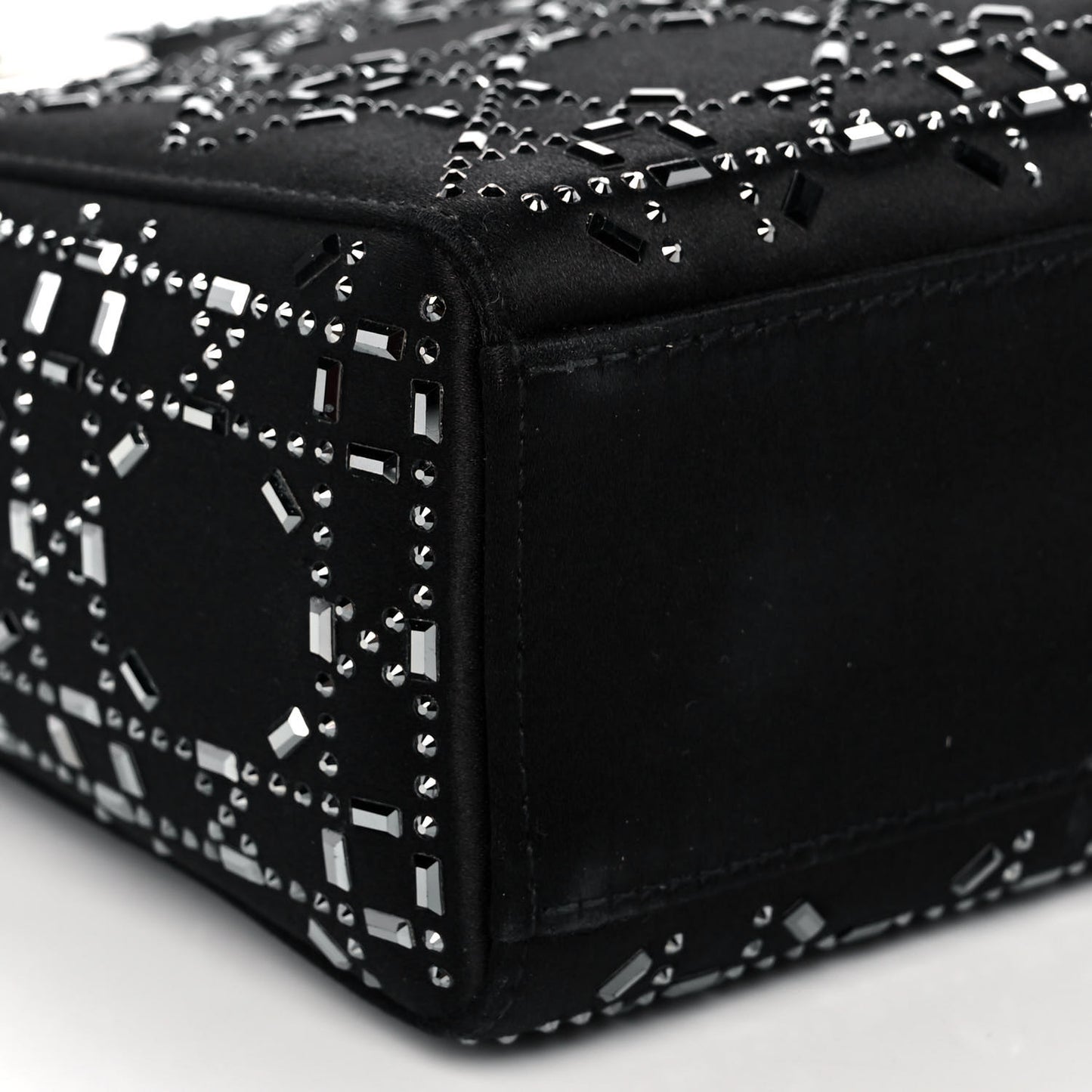 Satin Crystal Cannage Mini Lady Dior Black