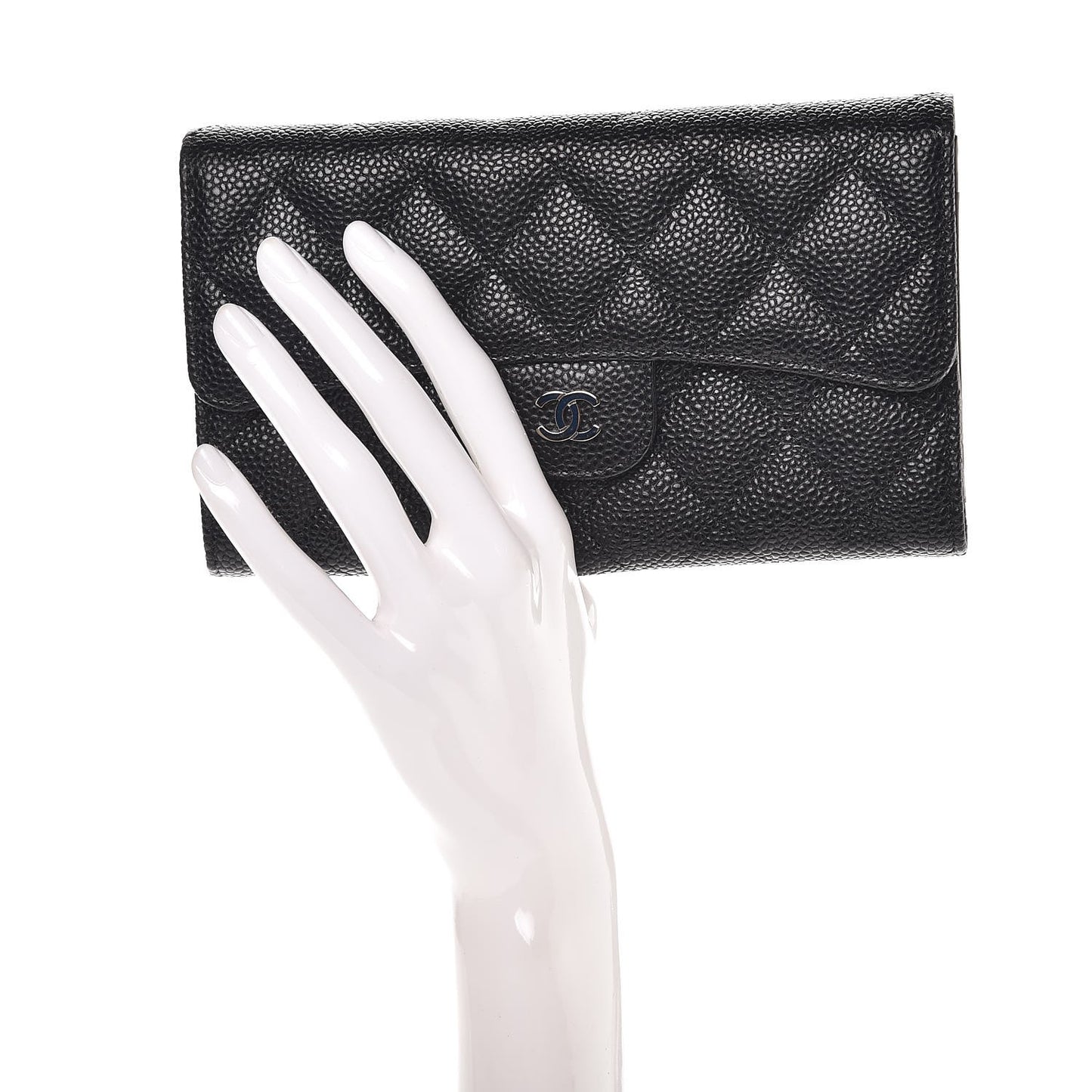 Caviar Quilted Large Flap Wallet Black