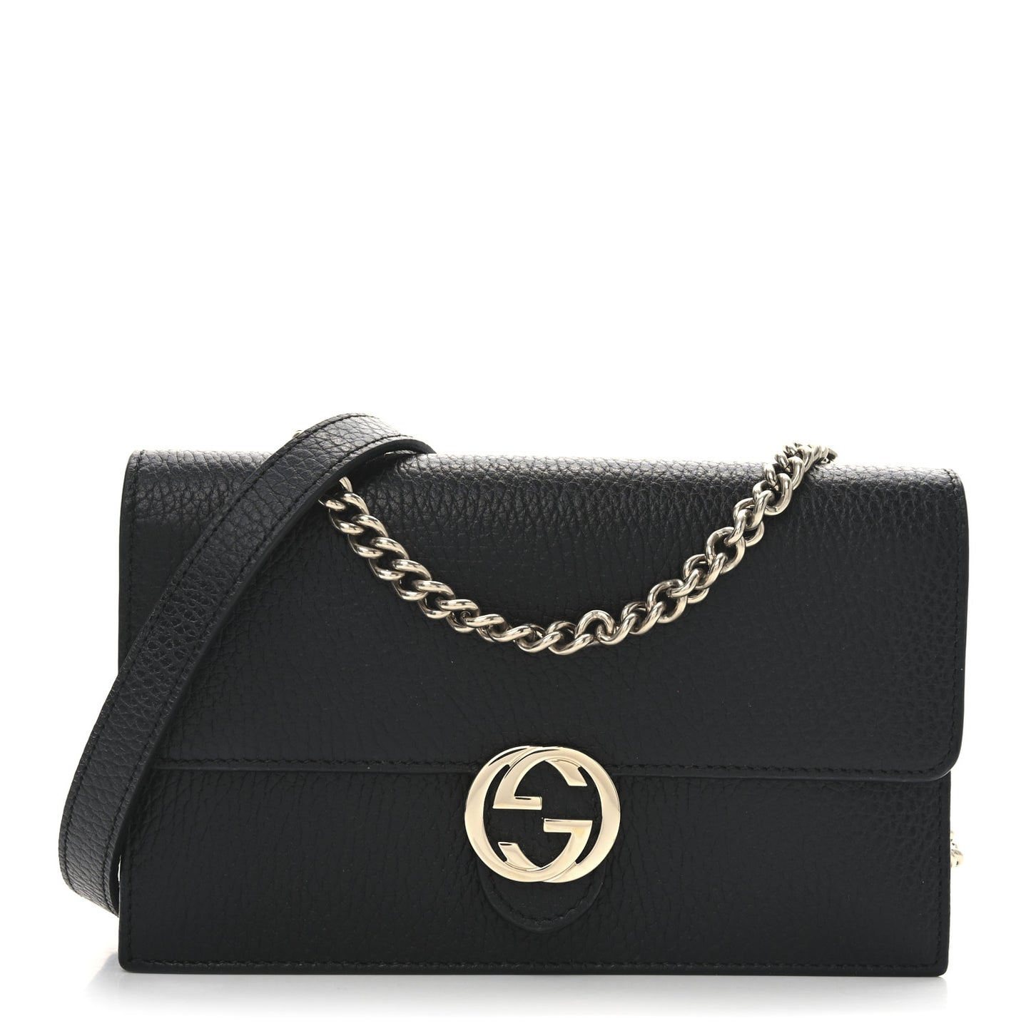Dollar Calfskin Interlocking G Chain Wallet Black