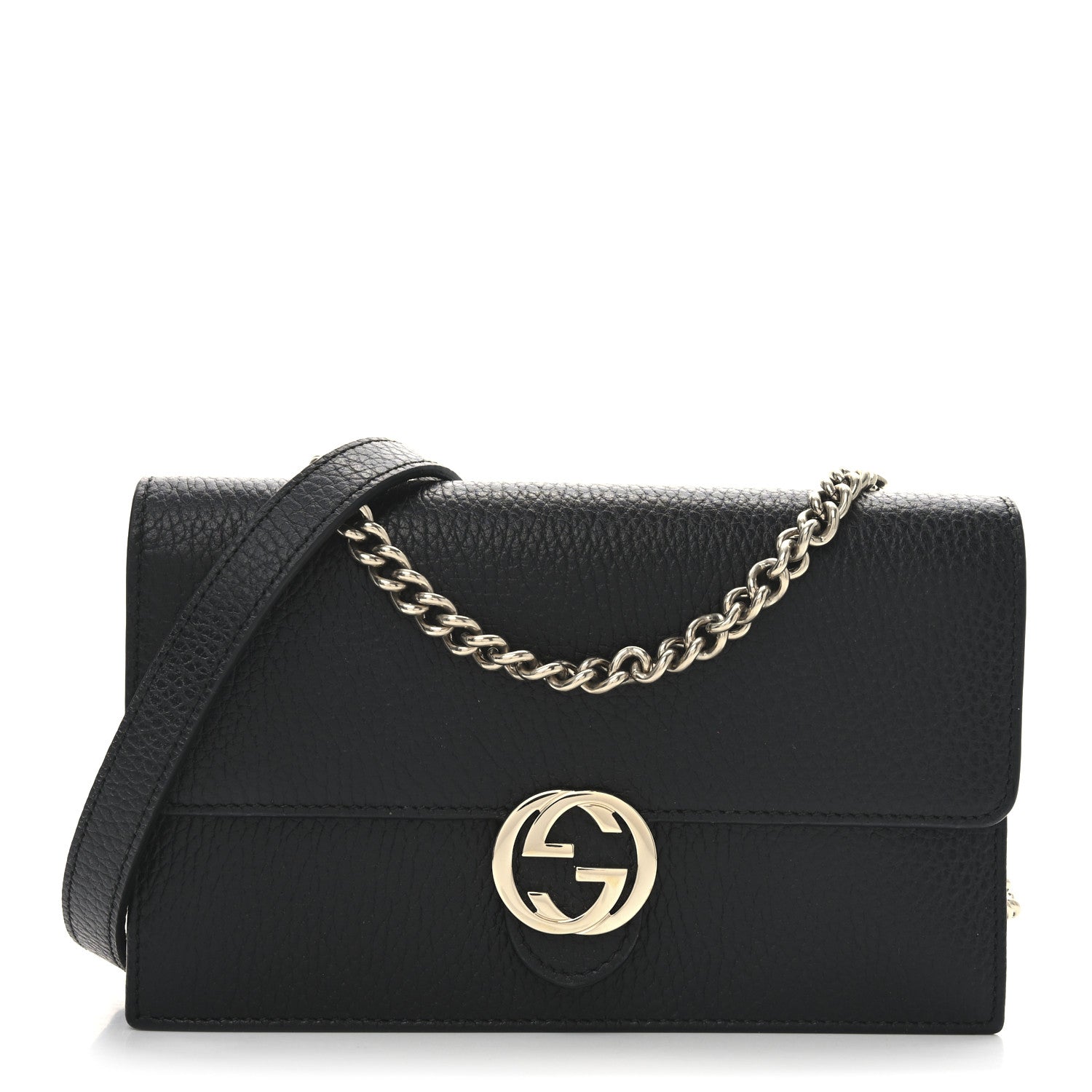 Gucci Dollar Calfskin Interlocking G Chain Wallet Black 1 of 11
