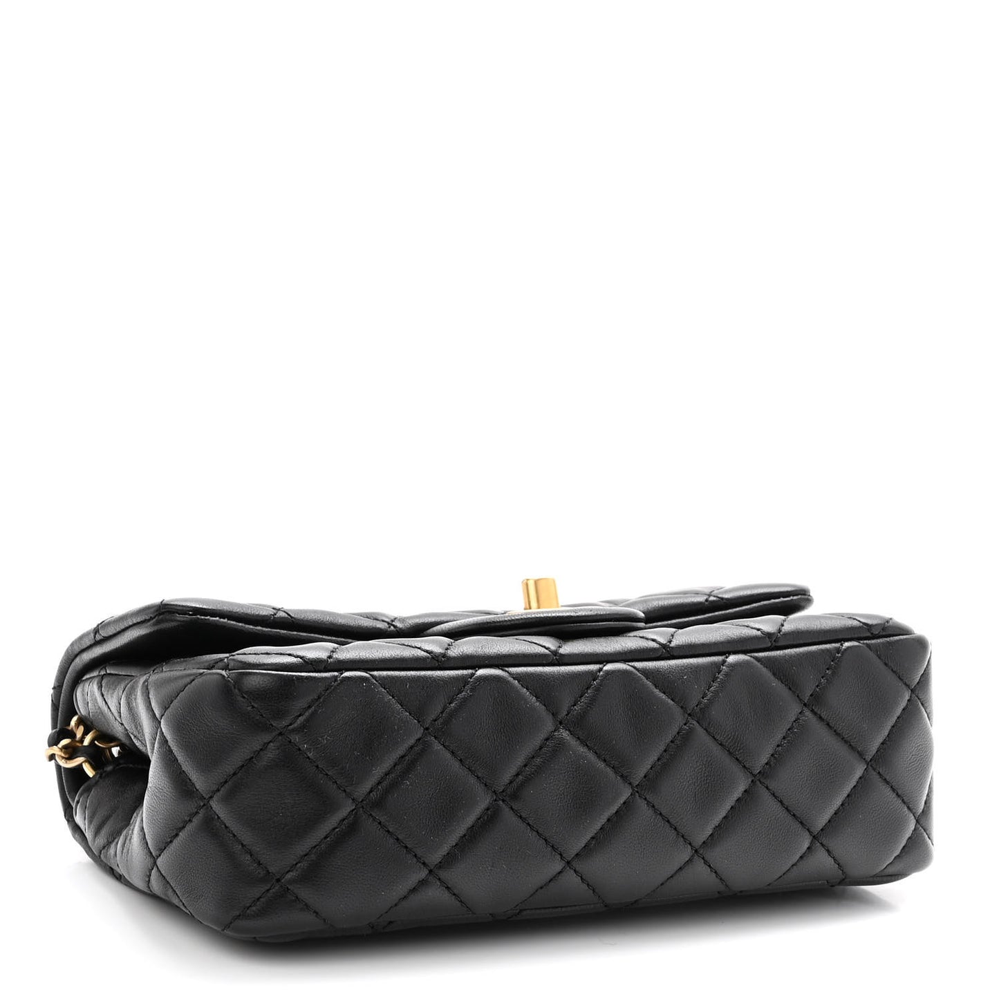 Lambskin Quilted Mini Rectangular Pearl Crush Flap Black
