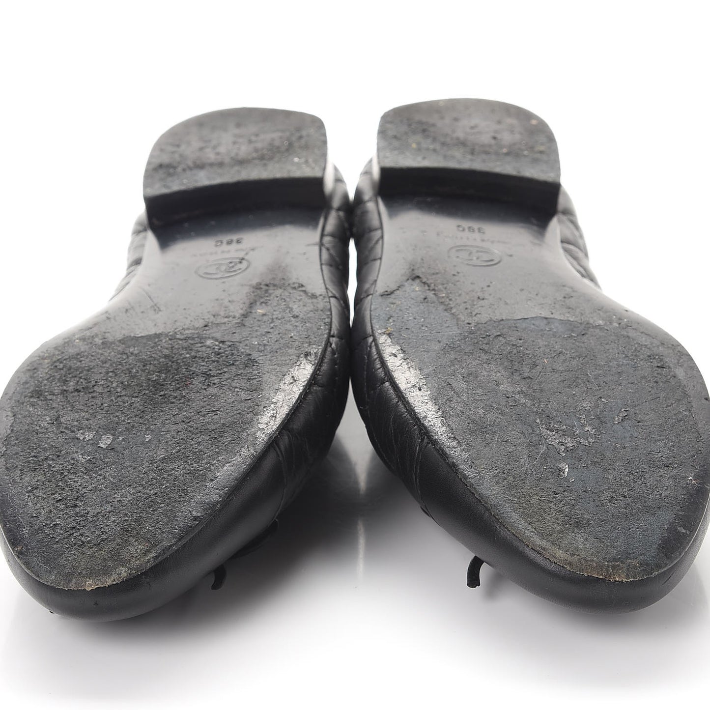 Aged Calfskin Quilted Cap Toe Ballerina Flats 38 Black