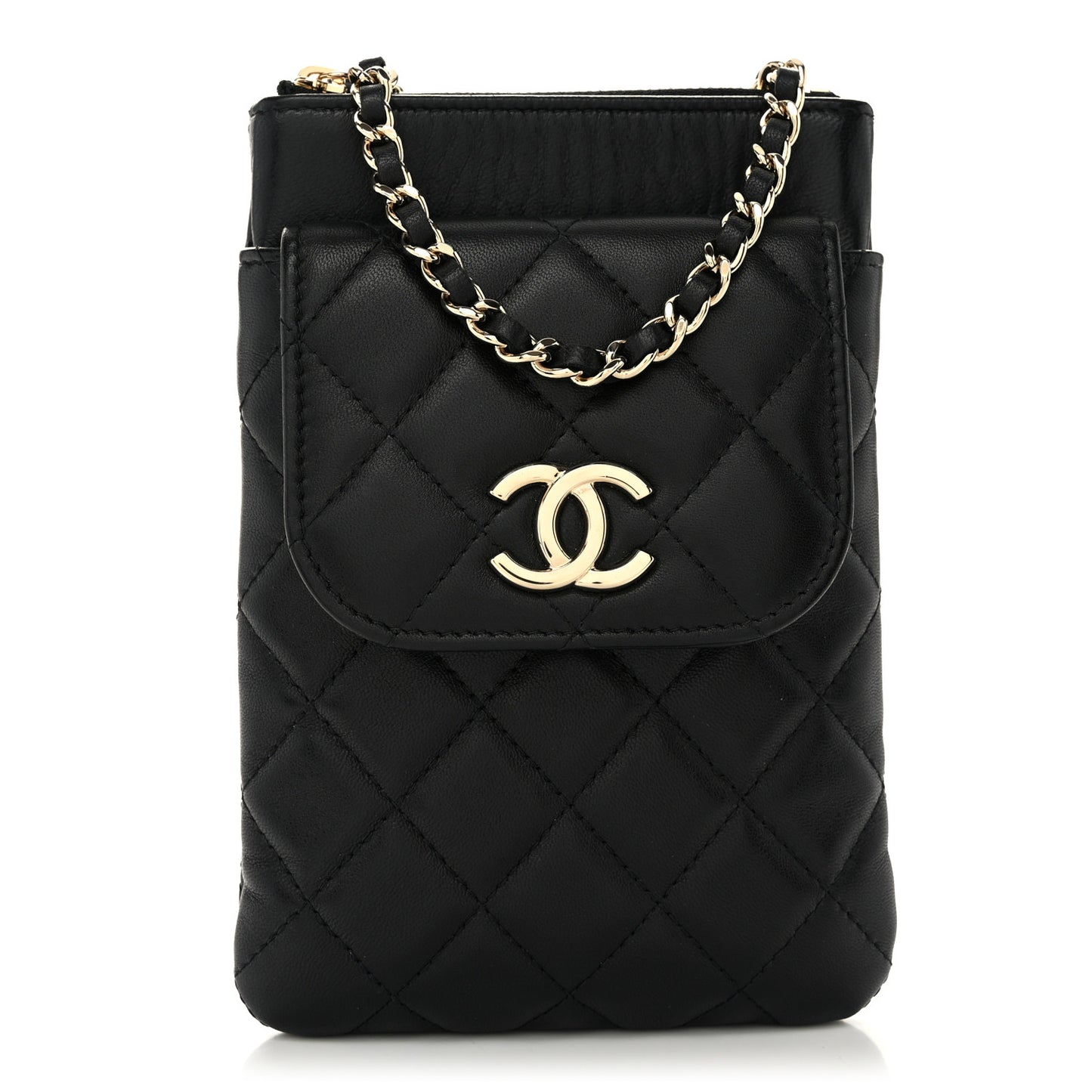 Lambskin Quilted CC Phone Holder Black