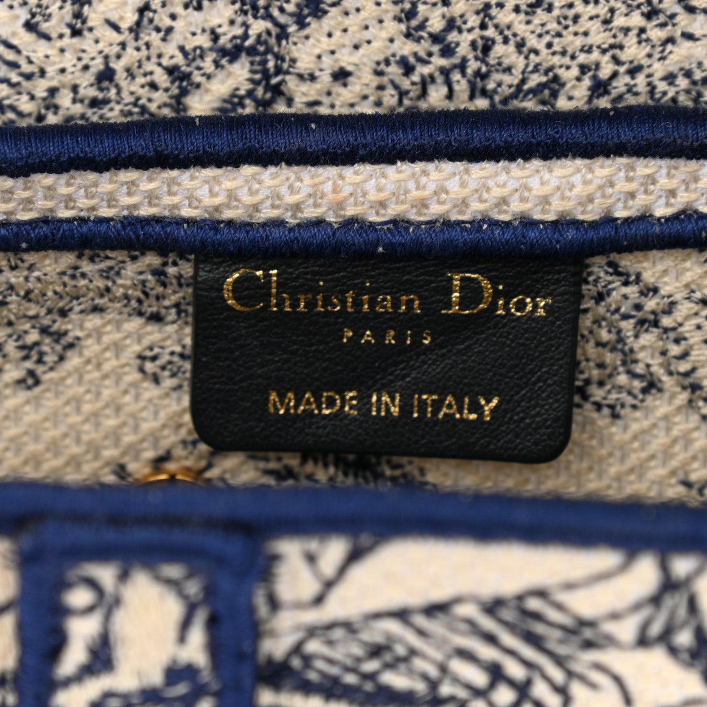 Canvas Embroidered Toile de Jouy Saddle Bag Blue