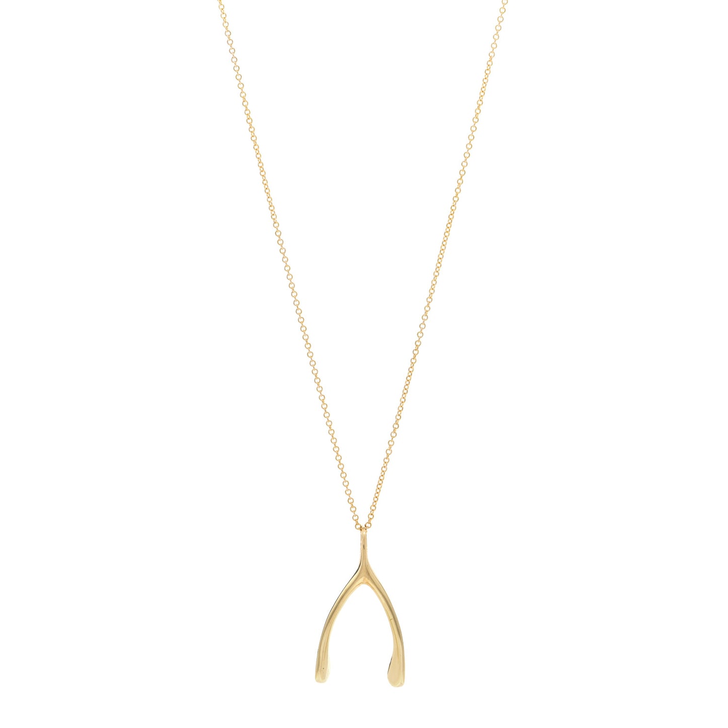 18K Yellow Gold Wishbone Pendant Necklace