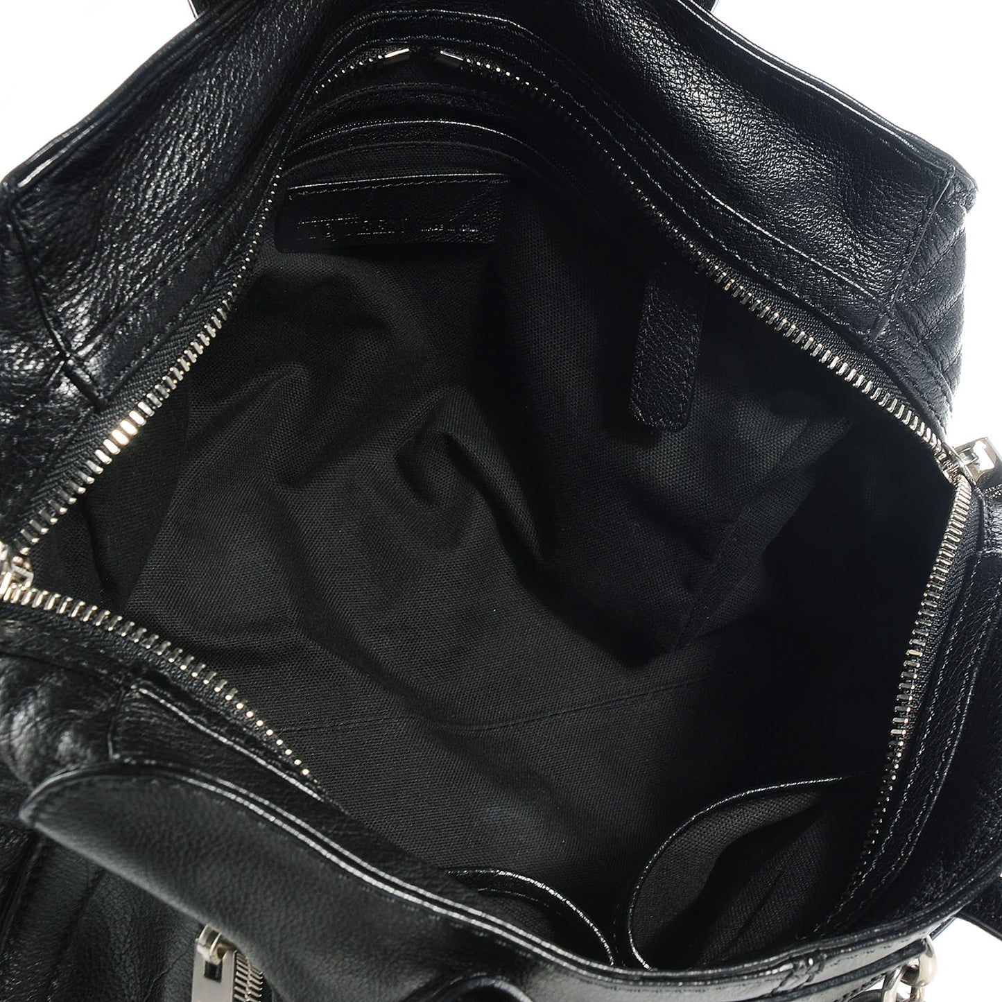 Leather Padlock Zip Around Biker Satchel Black