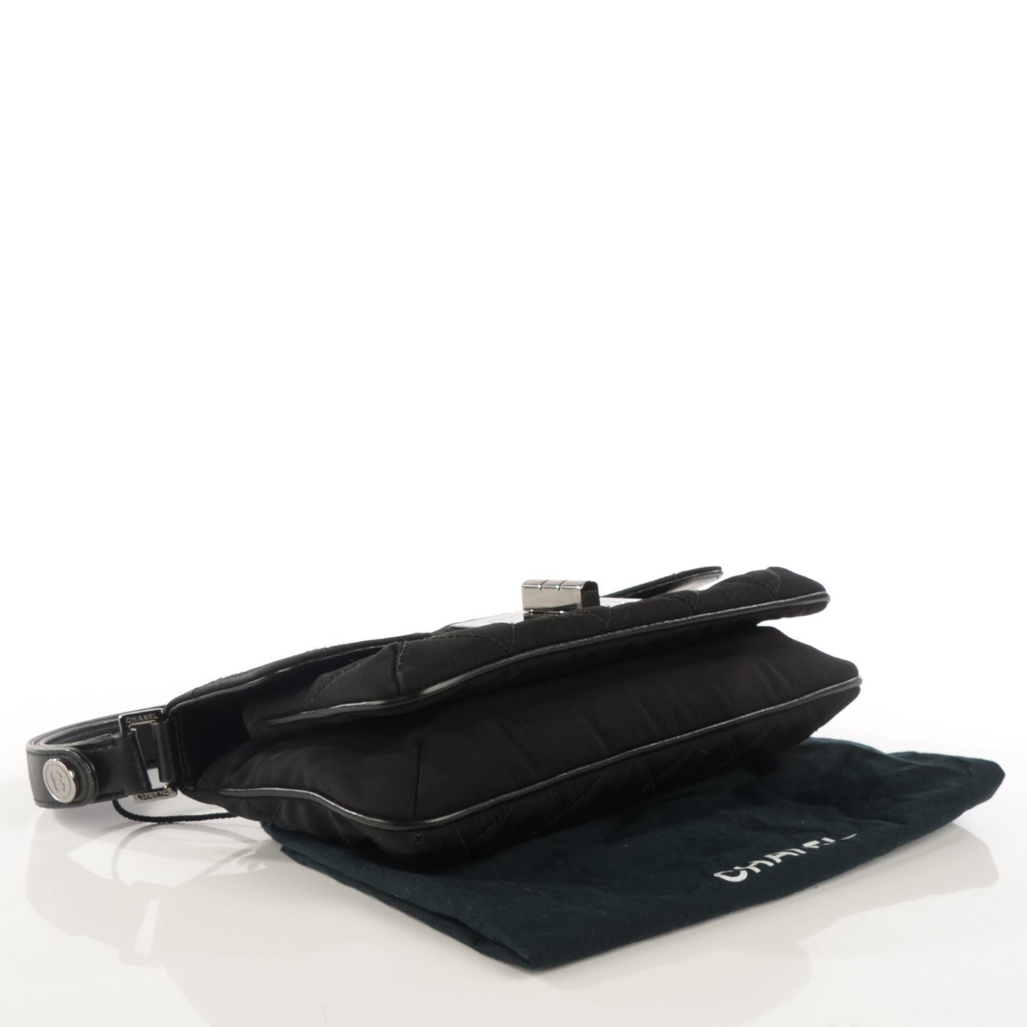 Nylon Quilted Mademoiselle Messenger Flap Bag Black