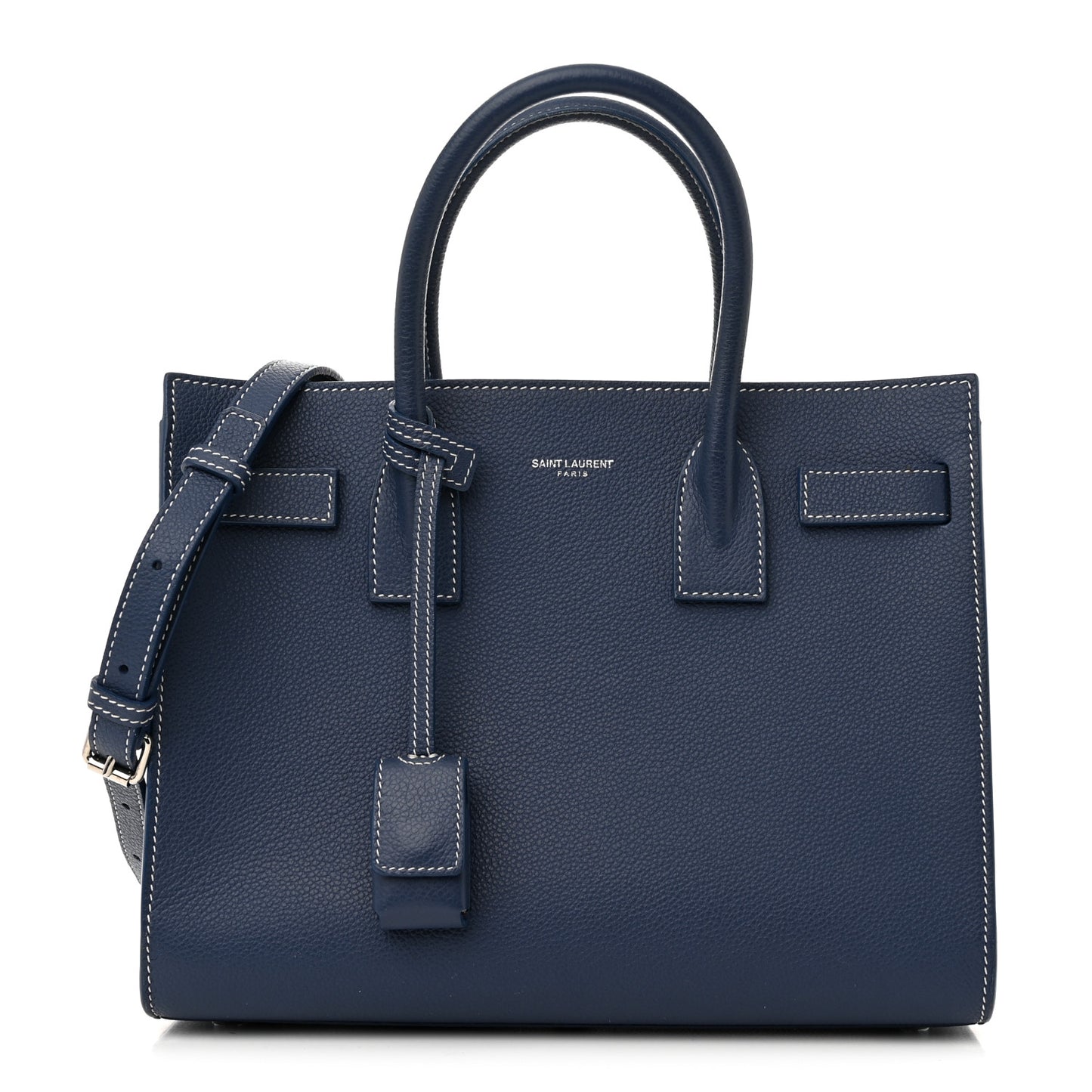 Grained Calfskin Topstitch Baby Sac De Jour Denim