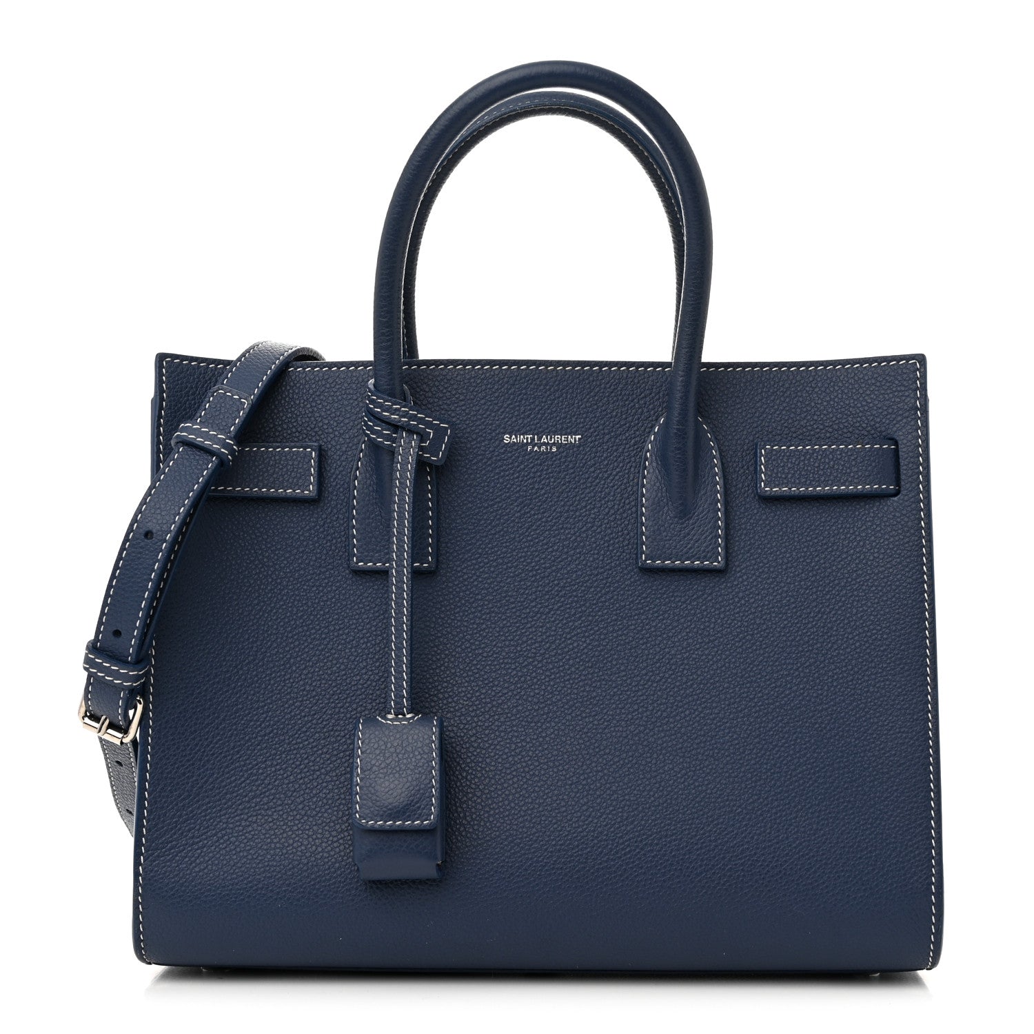 Saint Laurent Grained Calfskin Topstitch Baby Sac De Jour Denim 1 of 15
