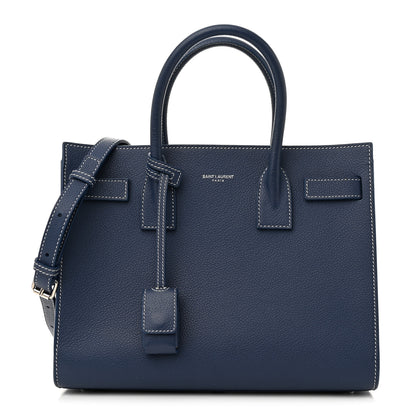 Saint Laurent Grained Calfskin Topstitch Baby Sac De Jour Denim 1 of 15