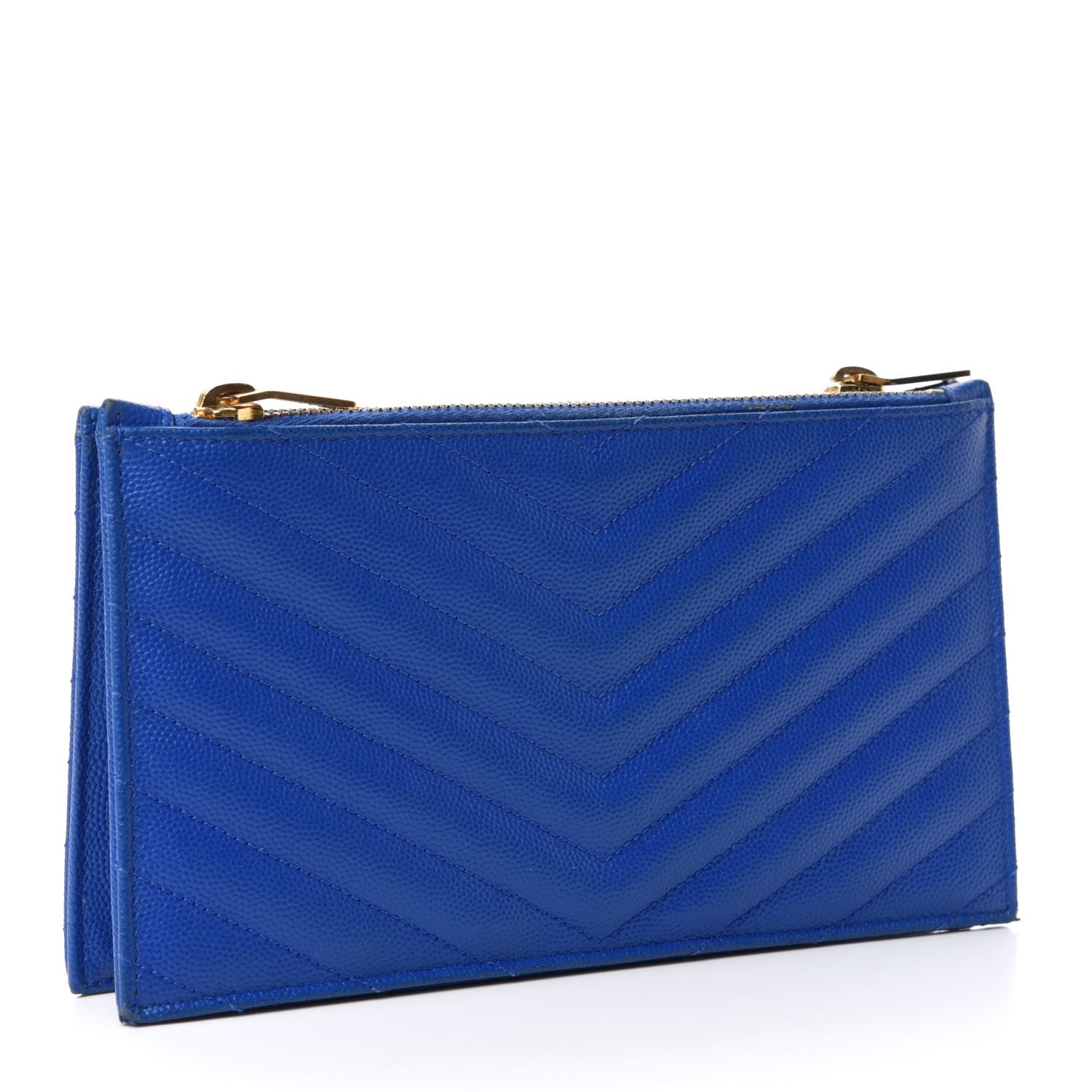 Saint Laurent Grain De Poudre Matelasse Chevron Monogram Double Zip Wallet Blue Majorelle 3 of 6