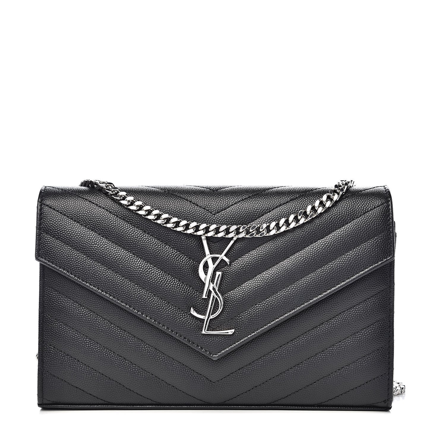 Grain De Poudre Matelasse Chevron Monogram Chain Wallet Black