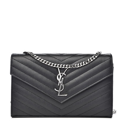 Saint Laurent Grain De Poudre Matelasse Chevron Monogram Chain Wallet Black 1 of 11