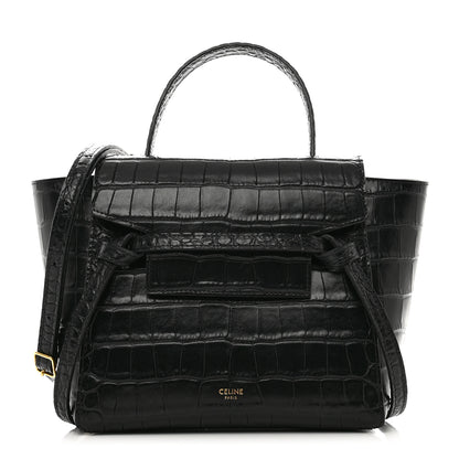 Celine Calfskin Crocodile Embossed Nano Belt Bag Black 1 of 10