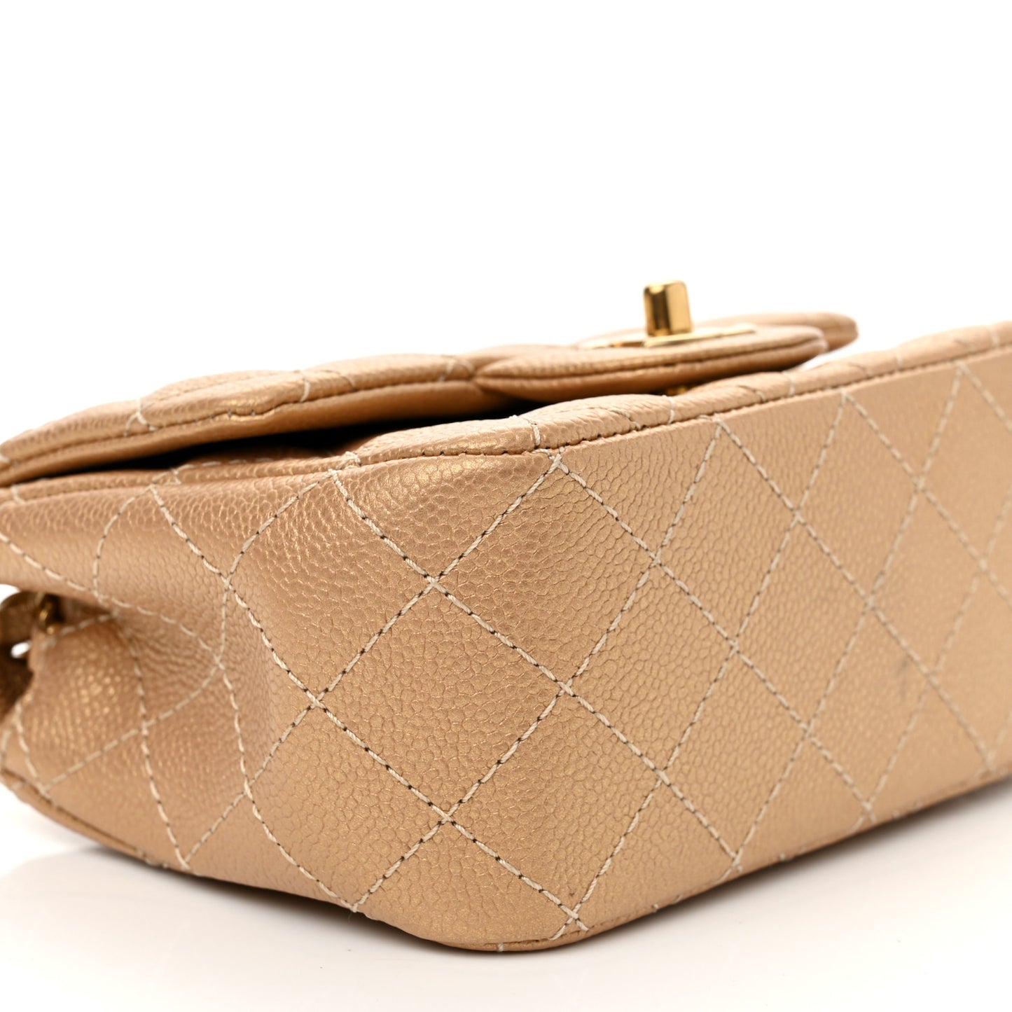 Metallic Caviar Quilted Mini Square Flap Gold