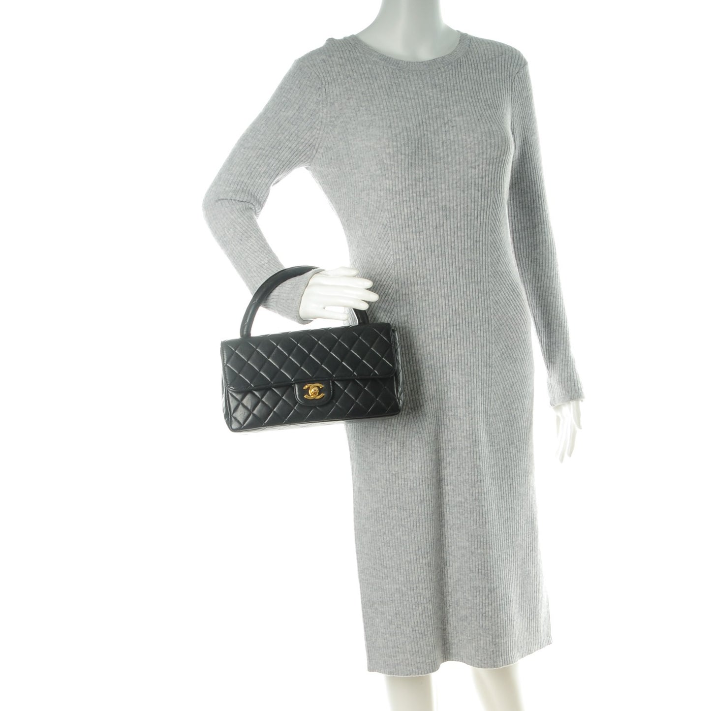 Lambskin Quilted Medium Rectangular Kelly Flap Bag Black