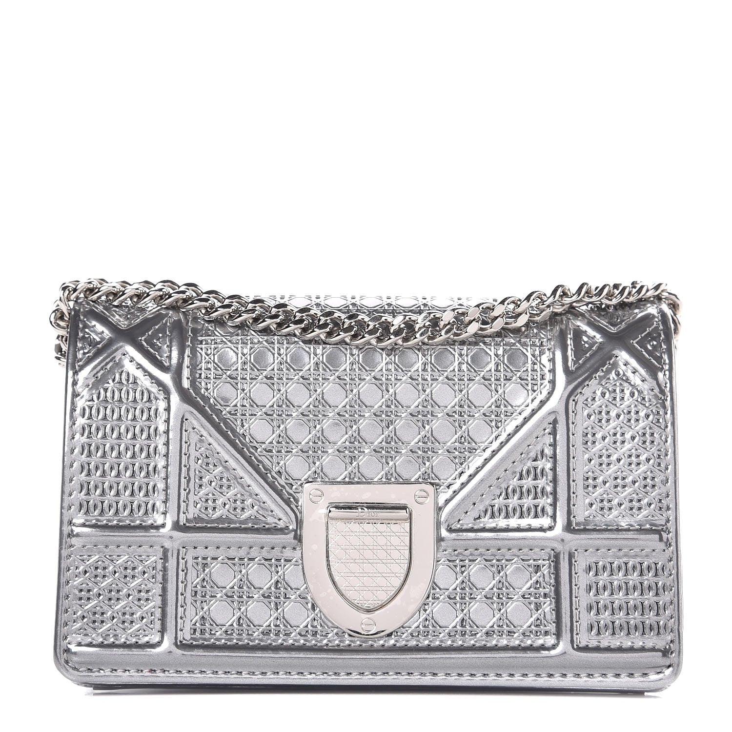 Christian Dior Metallic Patent Micro-Cannage Baby Diorama Flap Bag Silver 1 of 8