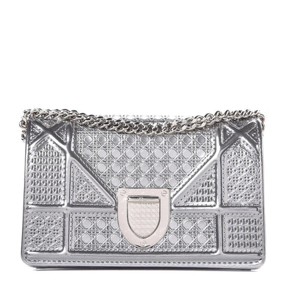 Christian Dior Metallic Patent Micro-Cannage Baby Diorama Flap Bag Silver 1 of 8