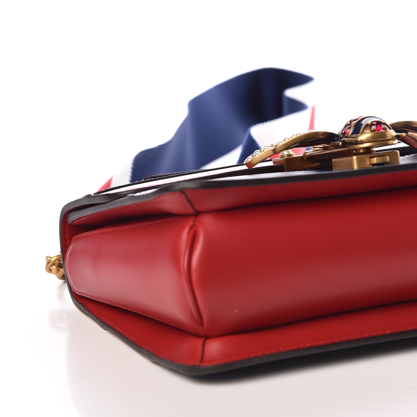 Calfskin Sylvie Web Queen Margaret Shoulder Bag Blue Agata Hibiscus Red Mystic White