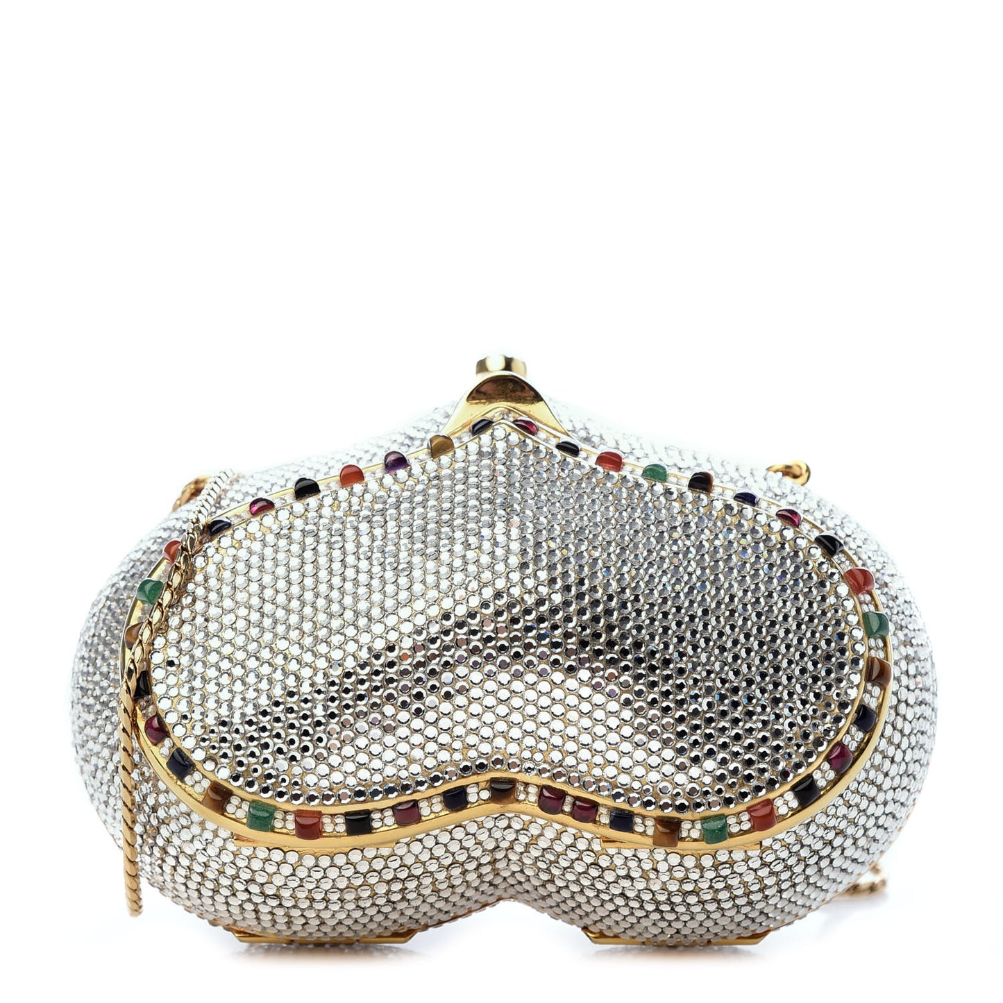 Swarovski Crystal Heart Minaudiere Clutch Silver