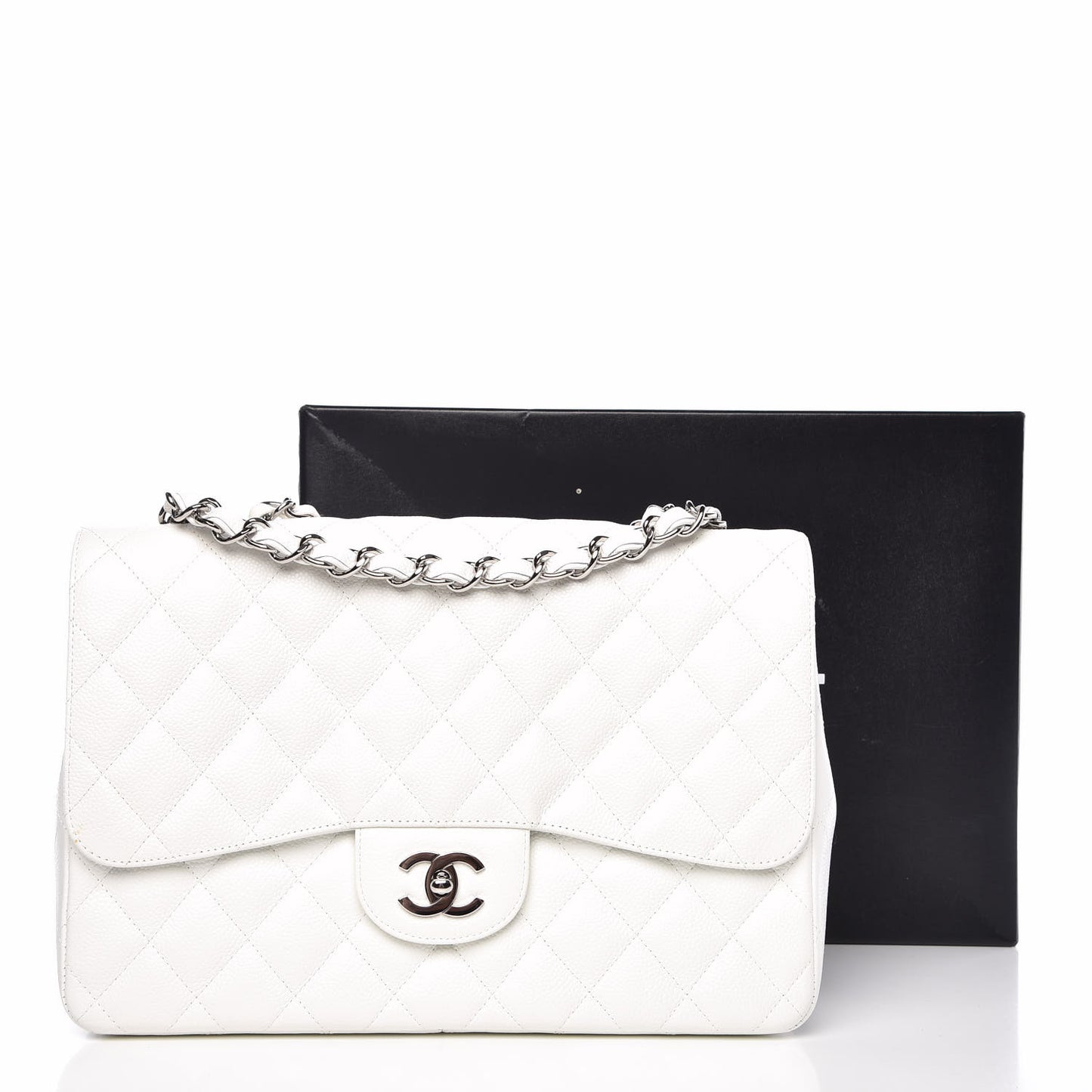 Caviar Quilted Jumbo Single Flap White