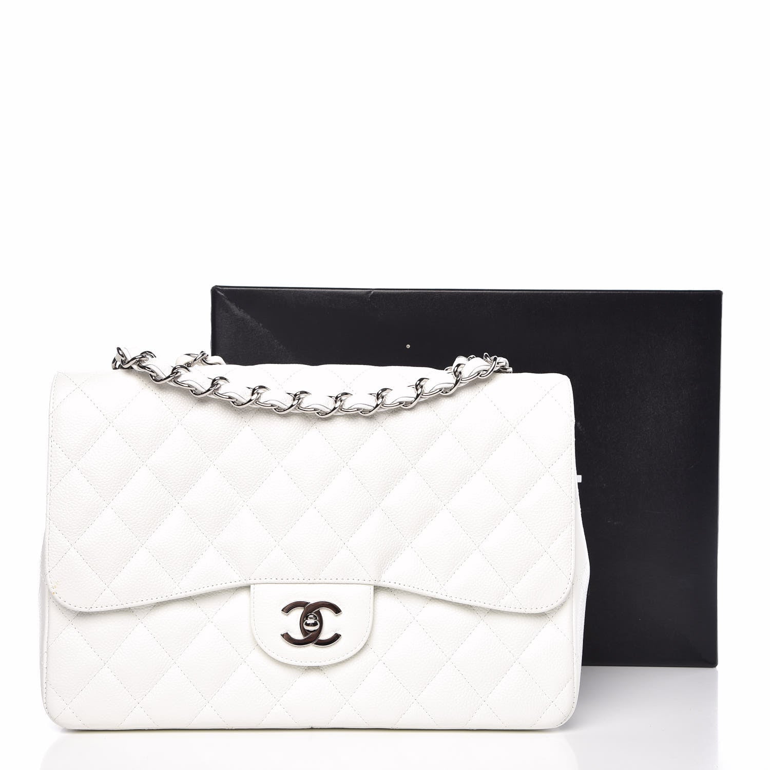 Chanel Caviar Quilted Jumbo Single Flap White 11 of 11