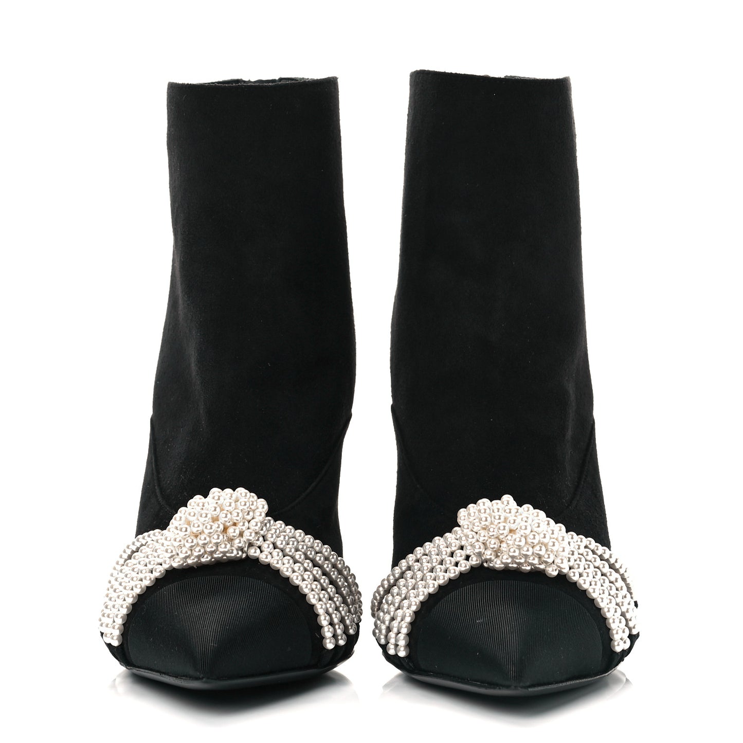 Suede Calfskin Pearl Cap Toe Short Boots 37 Black