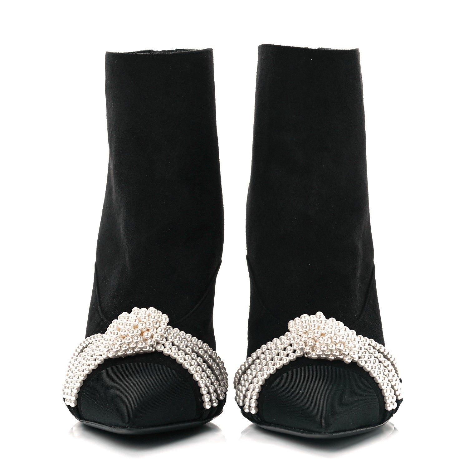 Chanel Suede Calfskin Pearl Cap Toe Short Boots 37 Black 2 of 9