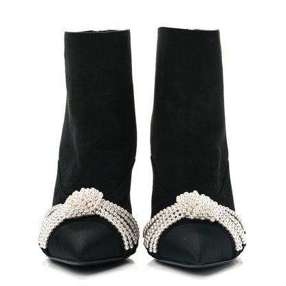 Chanel Suede Calfskin Pearl Cap Toe Short Boots 37 Black 2 of 9