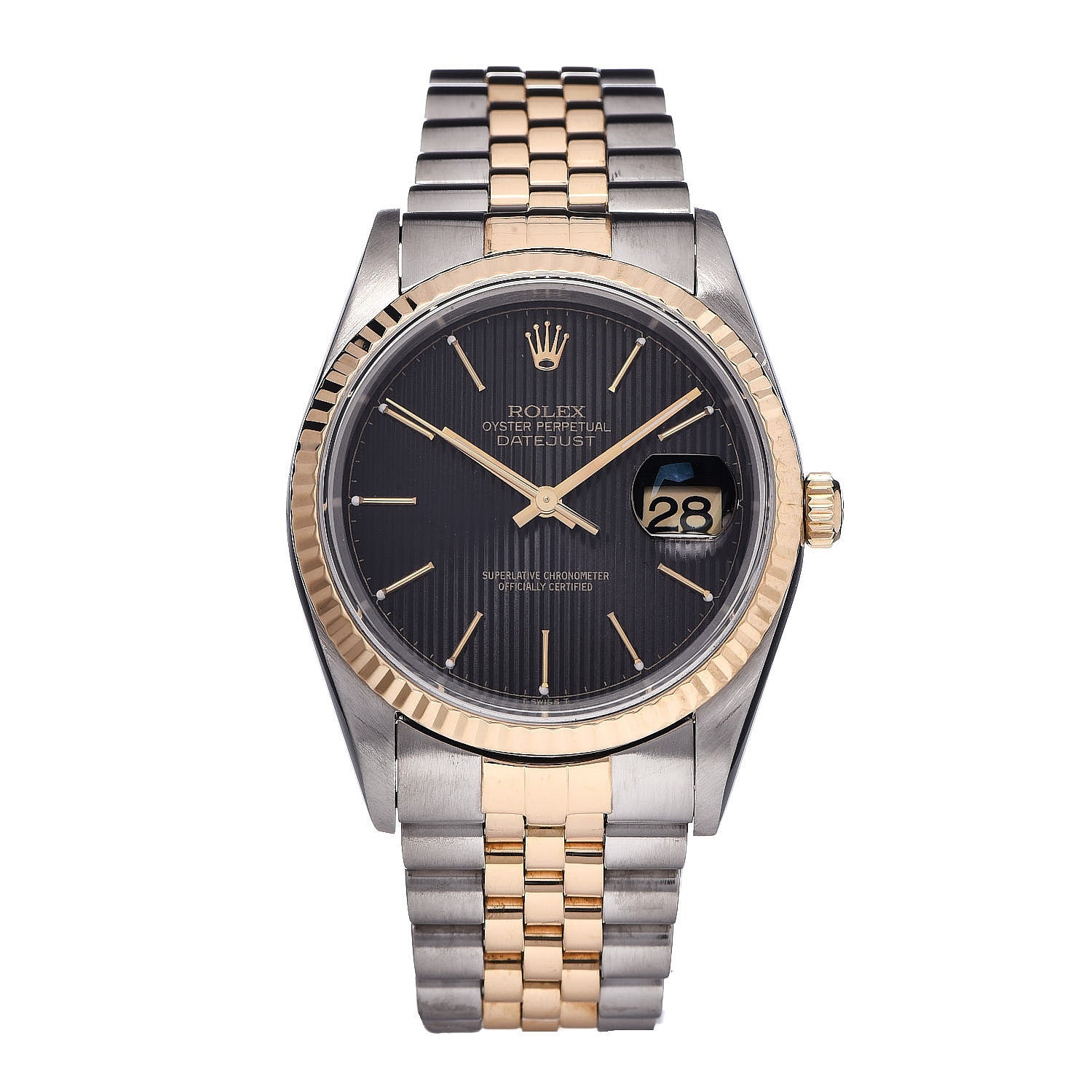 Rolex Stainless Steel 18K Yellow Gold 36mm Oyster Perpetual Datejust Watch Black Tapestry 16233 1 of 7
