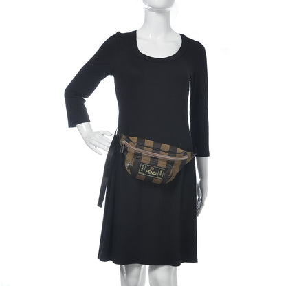 Fendi Jacquard Vitello Century Pequin Logo Plate Pocket Belt Bag Tobacco Moro Black 2 of 7