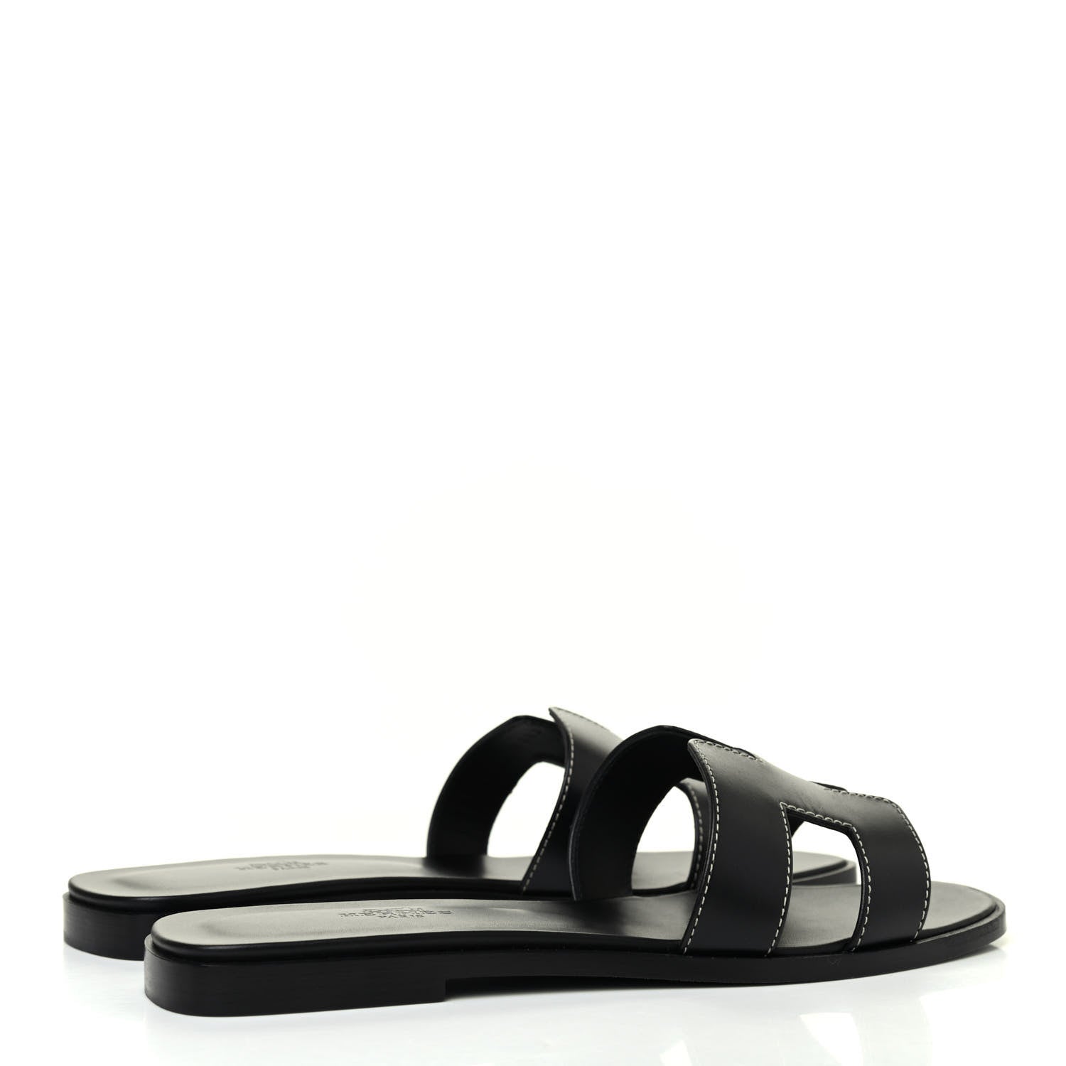 Hermes Box Calfskin Oran Sandals 38.5 Black 3 of 4