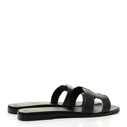 Hermes Box Calfskin Oran Sandals 38.5 Black 3 of 4