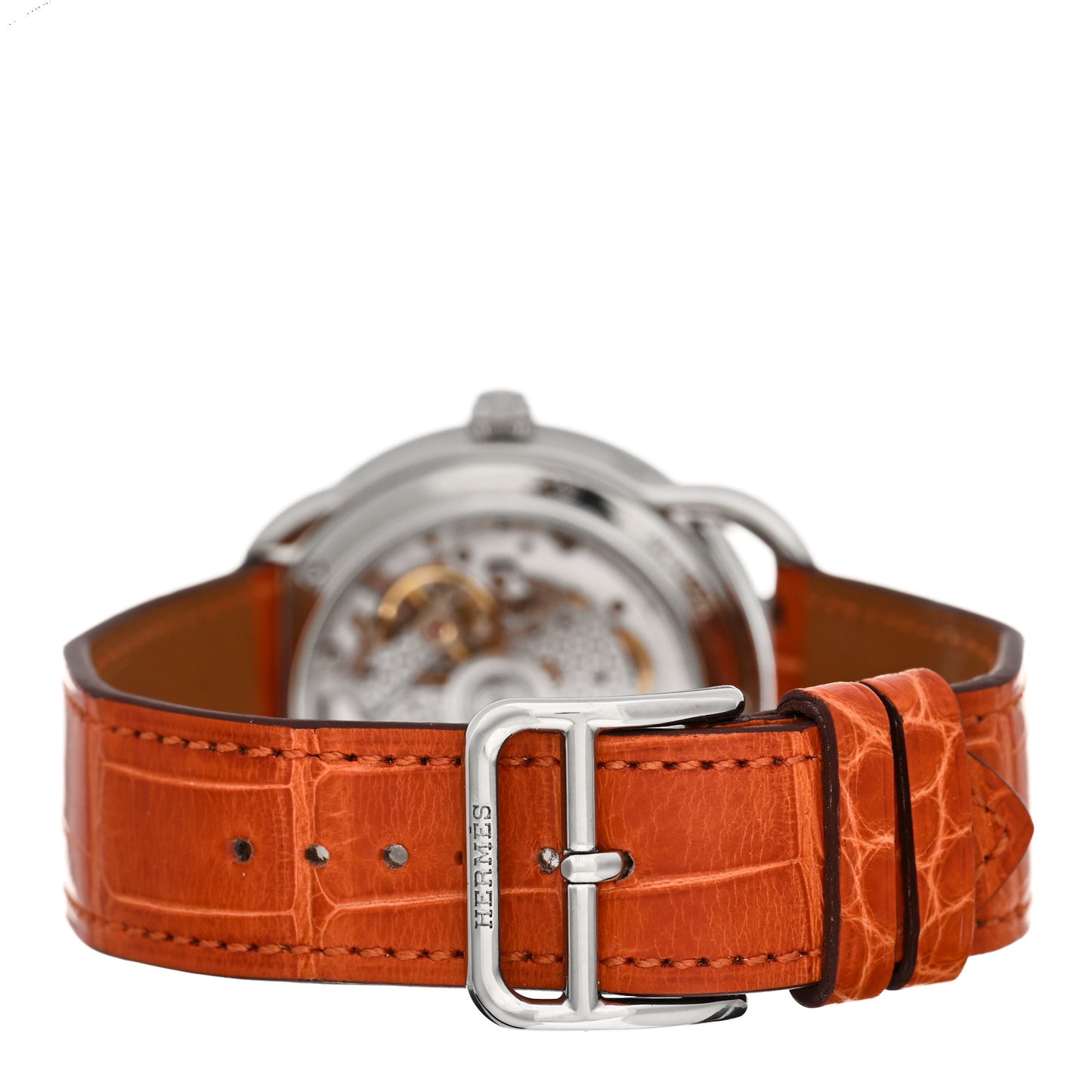 Stainless Steel Alligator Diamond Mother of Pearl 38mm Arceau Petite Lune Automatic Watch Orange