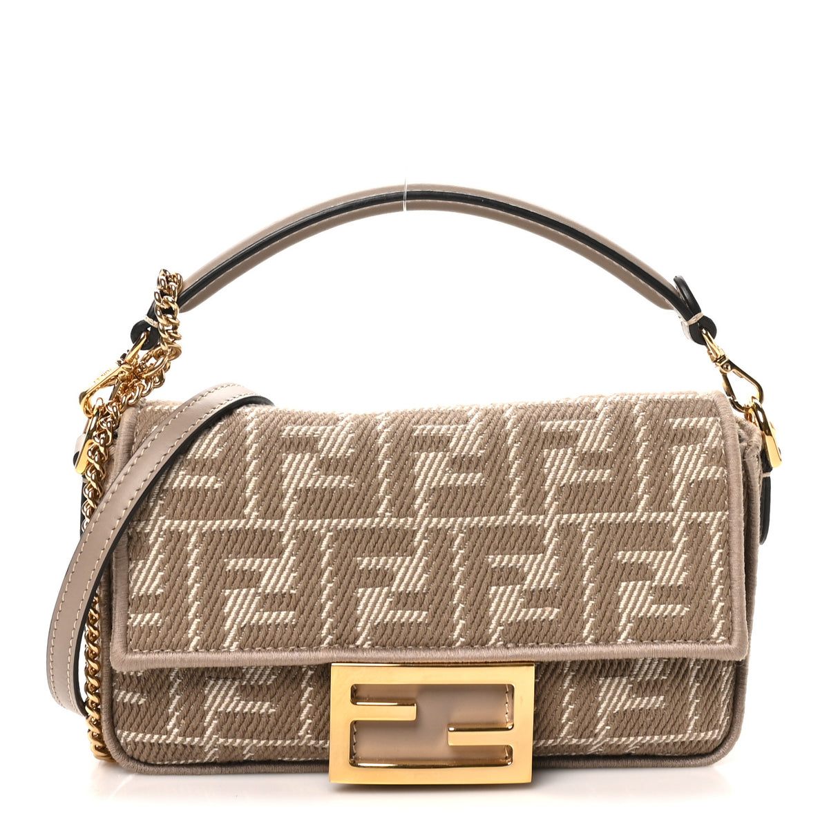 Denim Jacquard FF Effect Vitello Grace Mini Baguette Dove White Dove