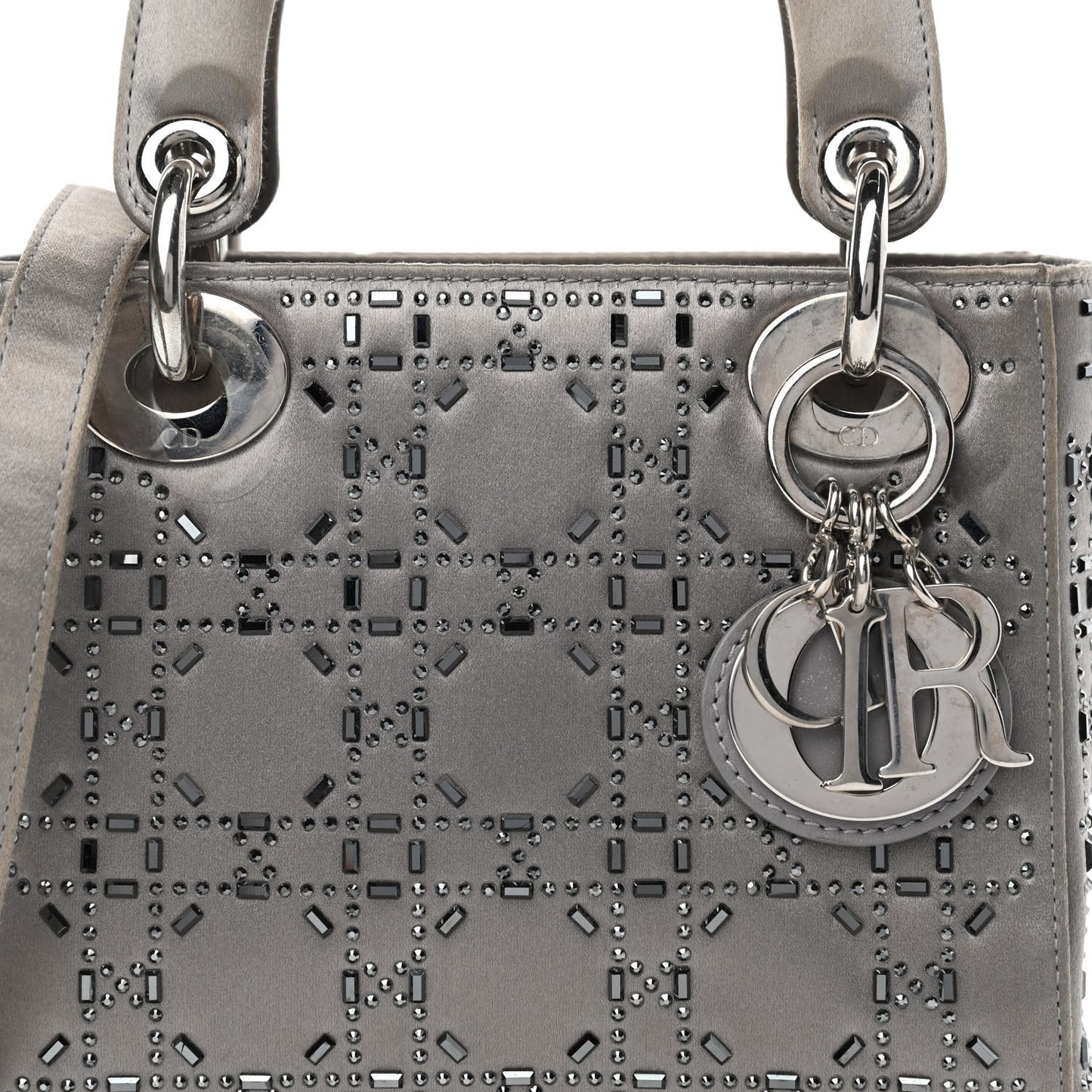 Satin Crystal Cannage Mini Lady Dior Gray