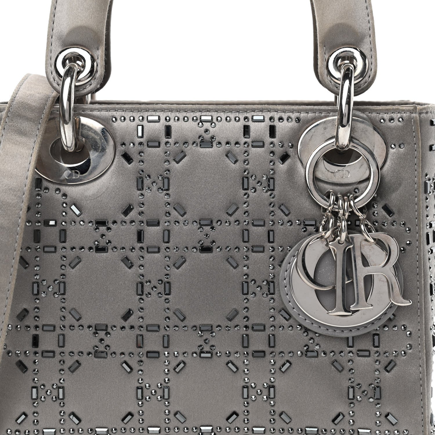 Christian Dior Satin Crystal Cannage Mini Lady Dior Gray 8 of 12