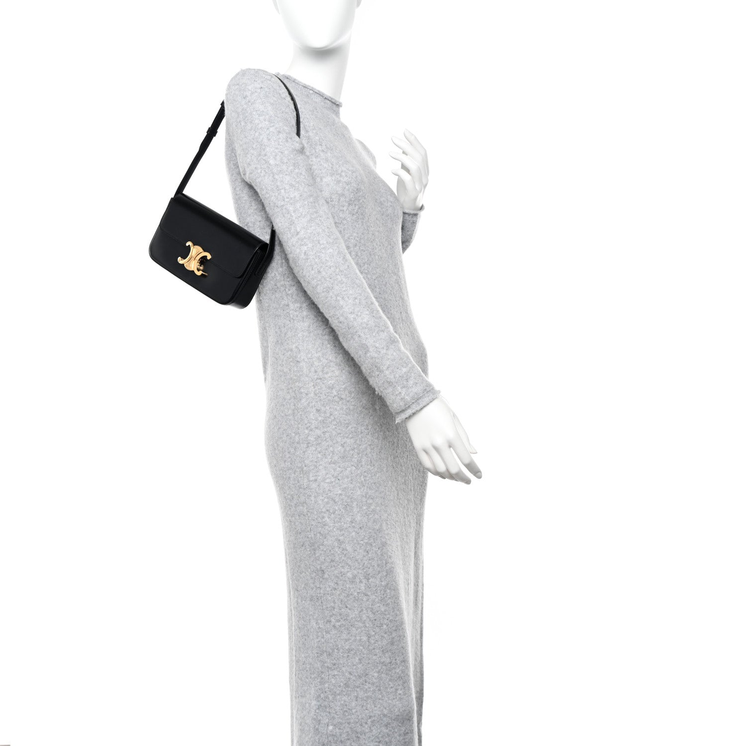Celine Shiny Calfskin Triomphe Shoulder Bag Black 2 of 10