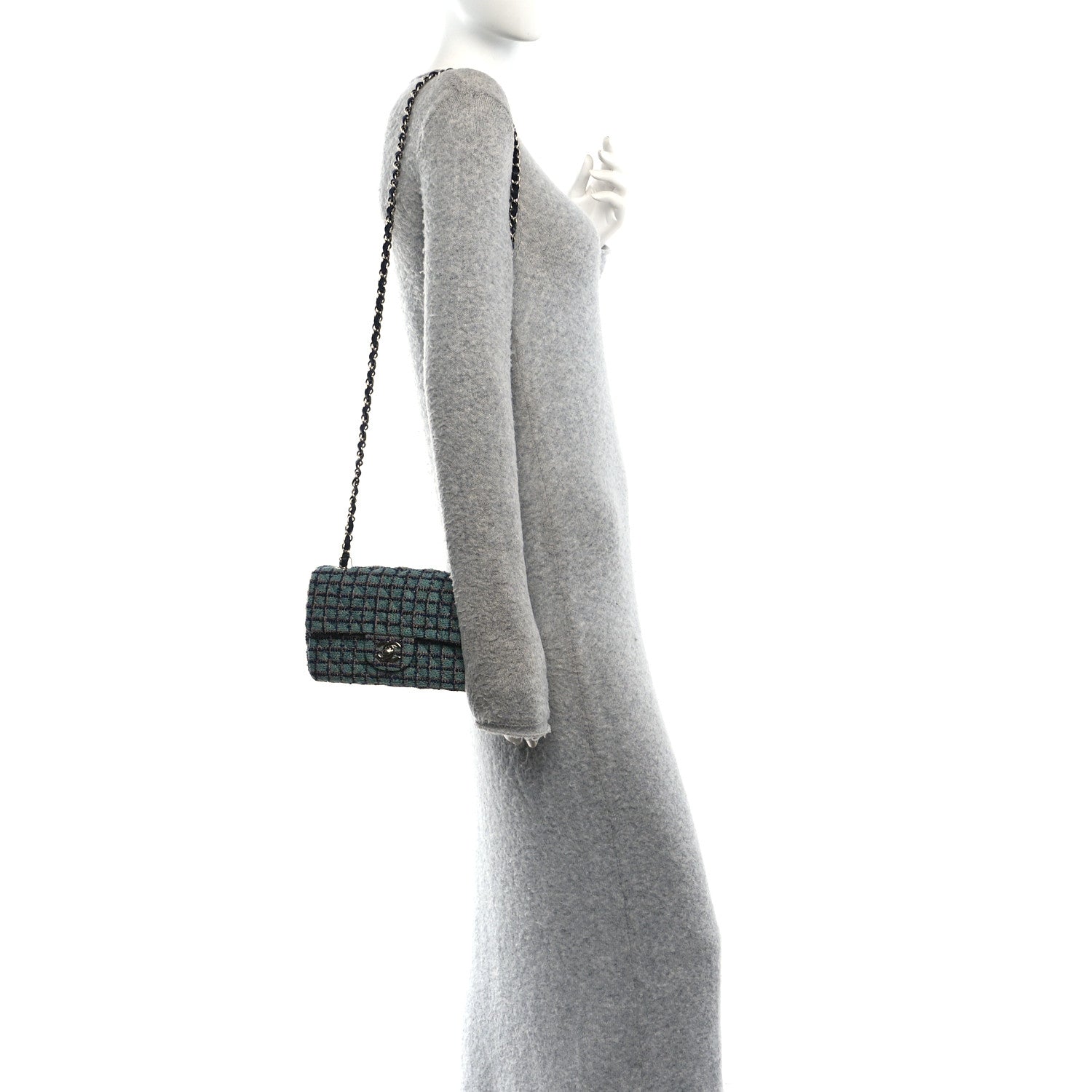 Chanel Tweed Quilted Mini Rectangular Flap Green Navy Dark Beige 2 of 10