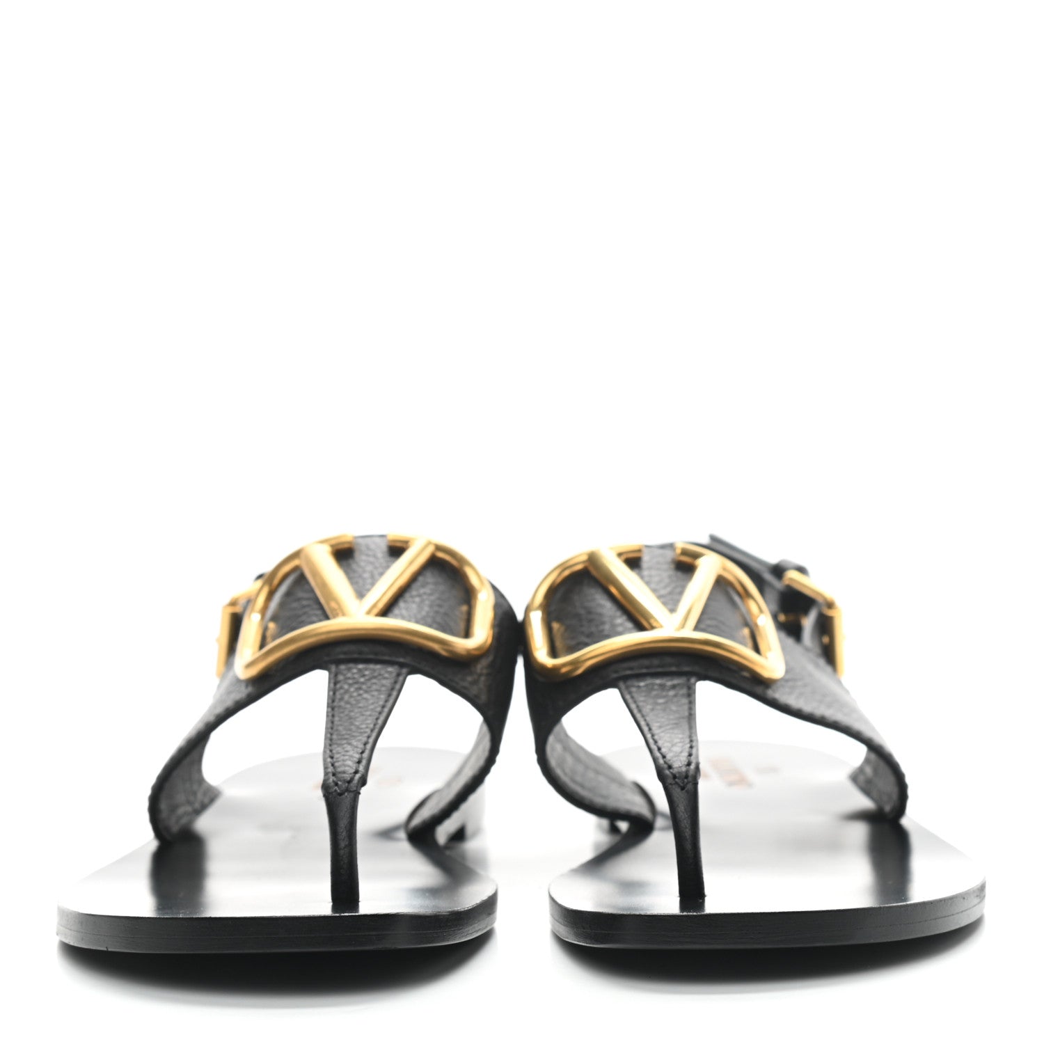 Valentino Garavani Grainy Cowhide Vlogo Slingback Flat Thong Sandals 37.5 Black 2 of 7