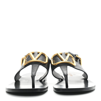 Valentino Garavani Grainy Cowhide Vlogo Slingback Flat Thong Sandals 37.5 Black 2 of 7