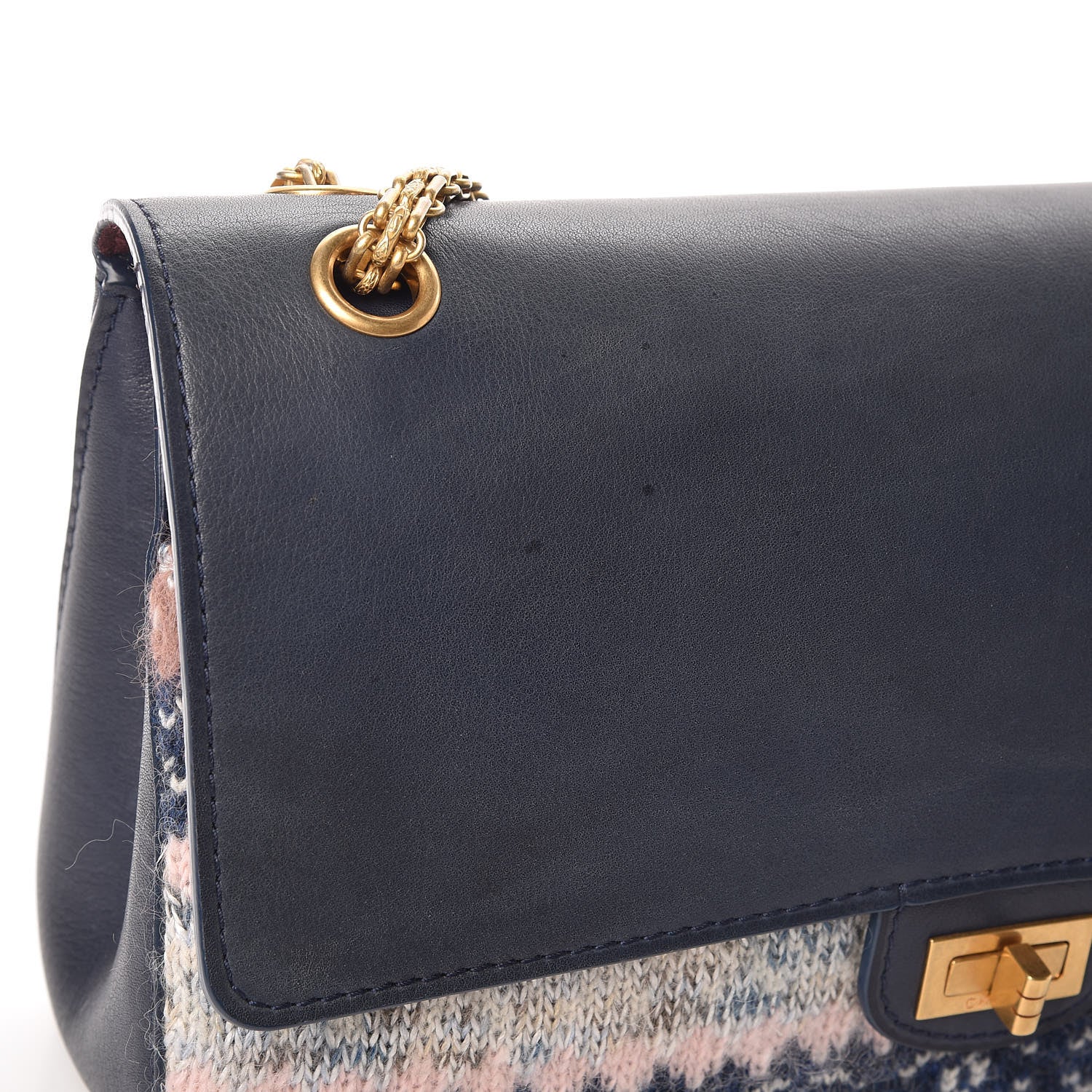 Chanel Smooth Calfskin Knit Nude 2.55 Reissue 226 Flap Navy 12 of 12