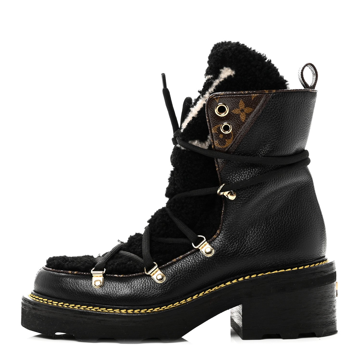 Louis Vuitton Grained Calfskin Shearling LV Beaubourg Ankle Boots 37.5 Black 1 of 9