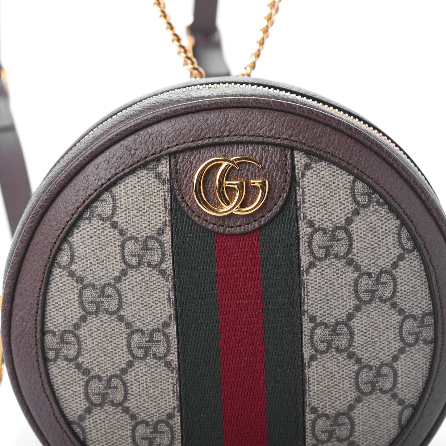 GG Supreme Monogram Web Mini Ophidia Round Backpack Brown
