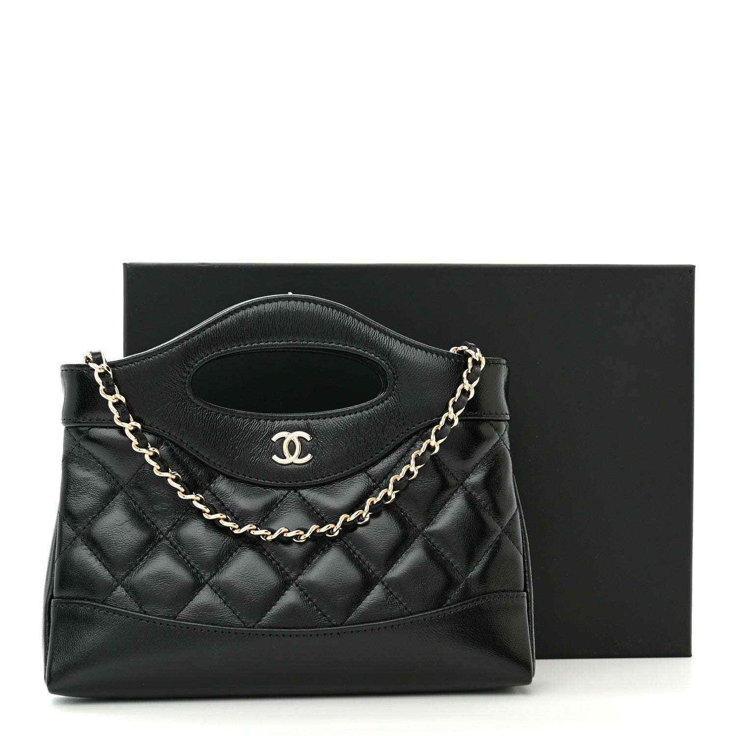 Chanel Shiny Crumpled Calfskin Quilted Nano 31 Shopping Bag Black 11 of 11