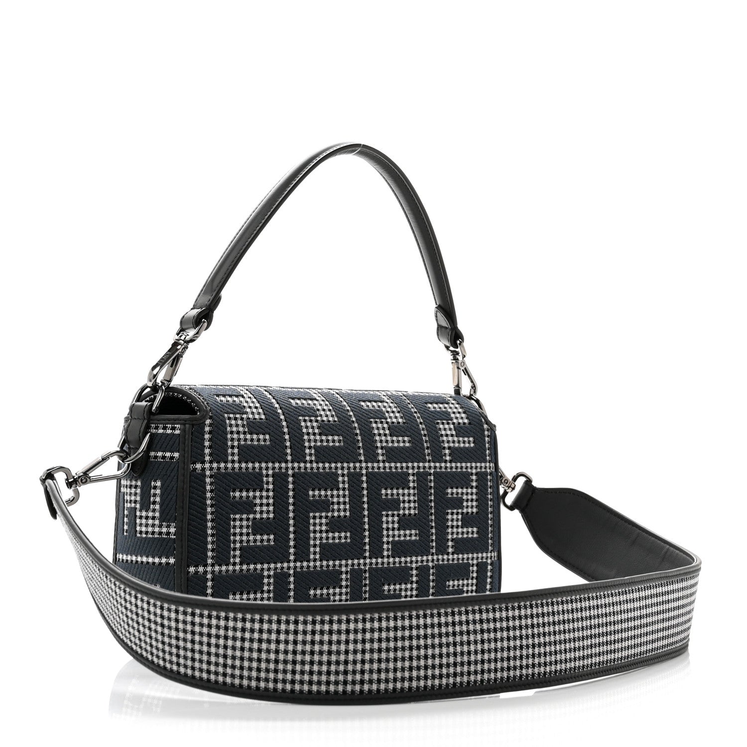 Fendi Wool Vitello King Houndstooth FF Embroidered Baguette Grigio Anthracite 2 of 7