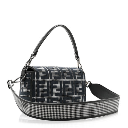 Fendi Wool Vitello King Houndstooth FF Embroidered Baguette Grigio Anthracite 2 of 7