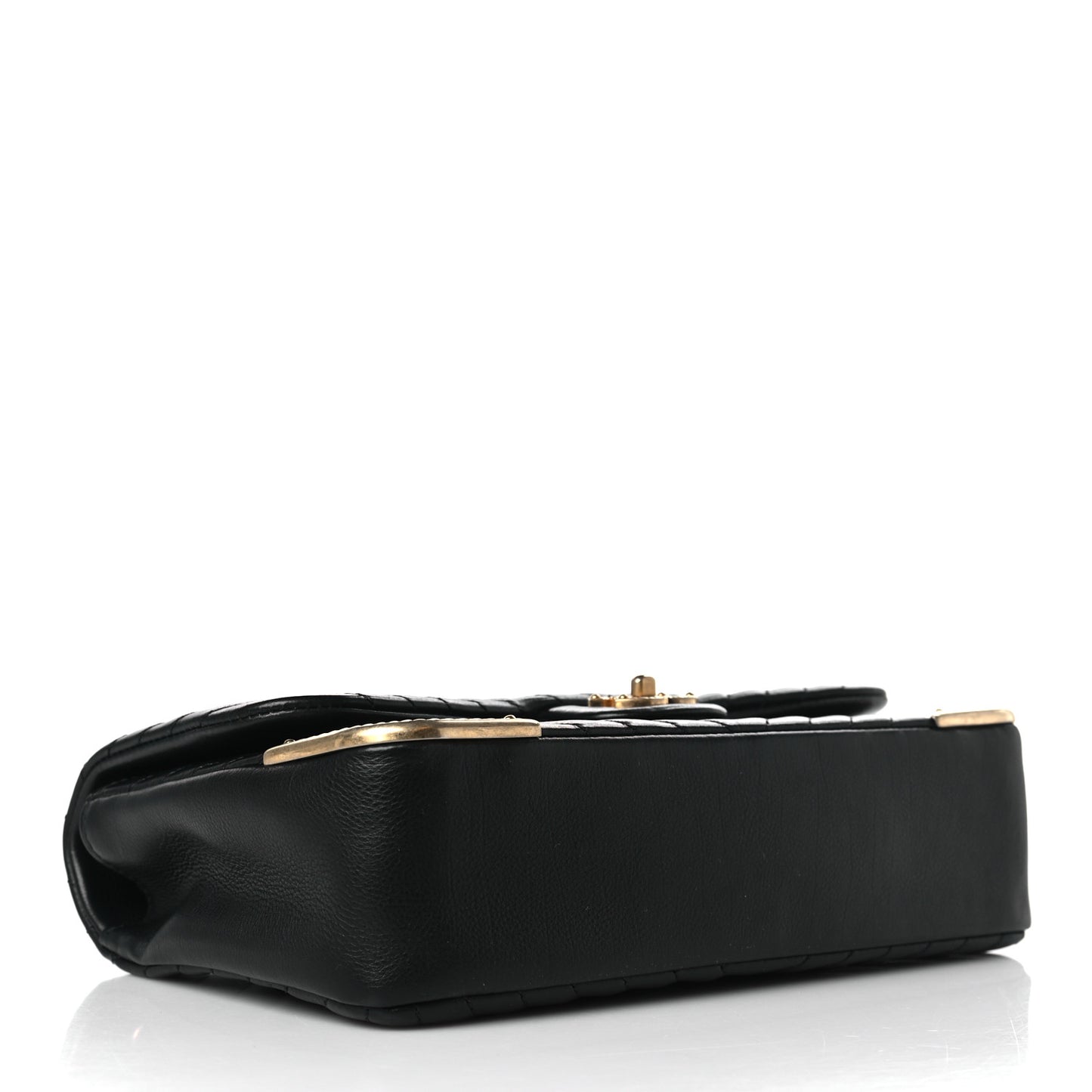 Calfskin Chevron Quilted Rock The Corner Flap Black